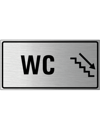Wc trap omlaag bord rechts, geborsteld aluminium, trap met pijl, rechthoek, Nederlandse tekst