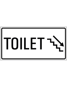 Toilet trap omlaag sticker rechts, zwart wit, rechthoekig, trap met pijl