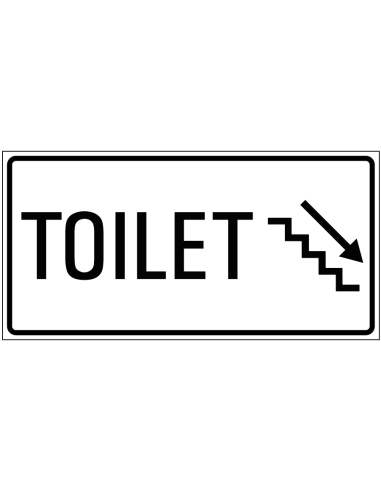 Toilet trap omlaag sticker rechts, zwart wit, rechthoekig, trap met pijl