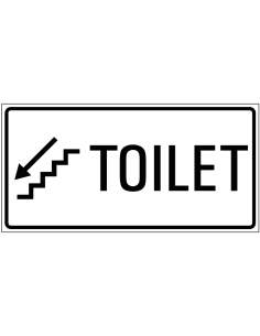 Toilet trap omlaag sticker links, zwart wit, rechthoekig, trap met pijl