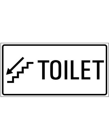 Toilet trap omlaag sticker links, zwart wit, rechthoekig, trap met pijl