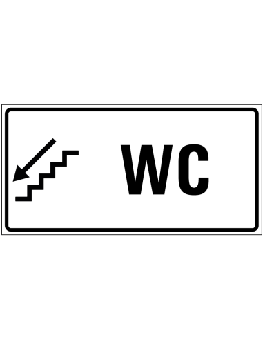 Wc trap omlaag sticker links, zwart wit, rechthoekig, trap met pijl