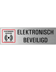 Elektronisch beveiligd deurbordje met zelfklevende strip, grijs zwart rood, rechthoekig, tekst en pictogram