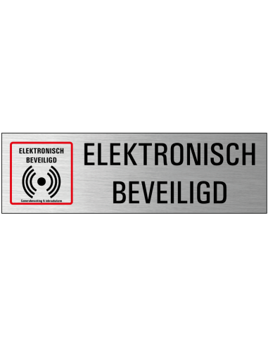Elektronisch beveiligd deurbordje met zelfklevende strip, grijs zwart rood, rechthoekig, tekst en pictogram