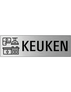 Keuken deurbordje met zelfklevende strip, grijs zwart, rechthoekig, tekst en pictogram