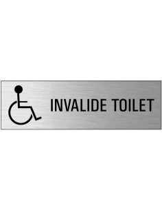 Invalide toilet deurbordje met zelfklevende strip, grijs zwart, rechthoekig, tekst en pictogram