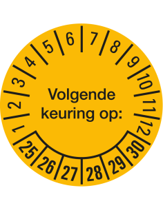 Volgende keuring op sticker 25-30 op vel