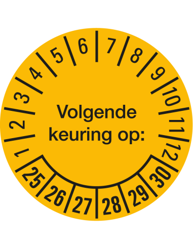 Volgende keuring op sticker 25-30 op vel