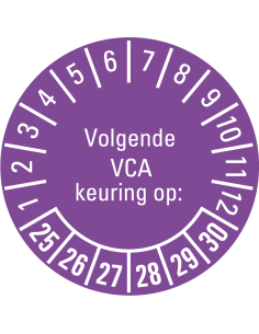 Volgende keuring op sticker 25-30, PVC folie, met Nederlandse tekst, jaartallen 2025 tot en met 2030