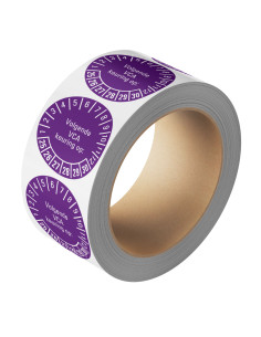 Volgende VCA keuring op sticker 25-30, op rol, PVC folie, met Nederlandse tekst, jaartallen 2025 tot en met 2030, rond, paars