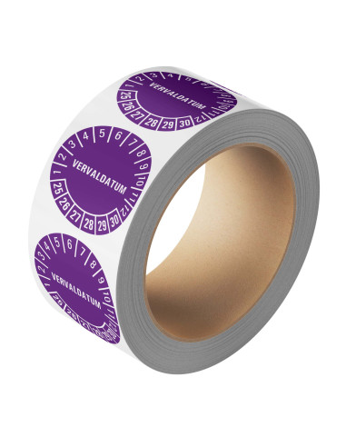 Vervaldatum keuringssticker 25-30 - 25 meter op rol - paars