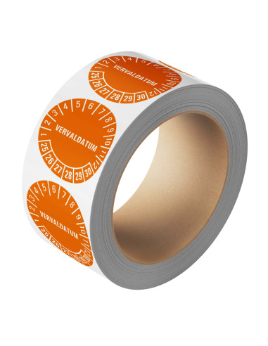 Vervaldatum keuringssticker 25-30 - 25 meter op rol - oranje