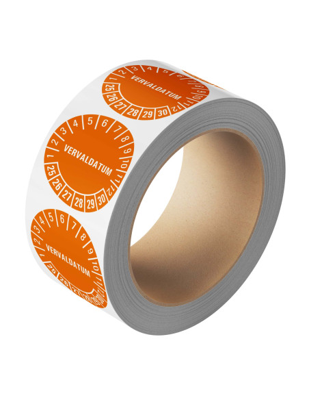 Vervaldatum keuringssticker 25-30 - 25 meter op rol - oranje