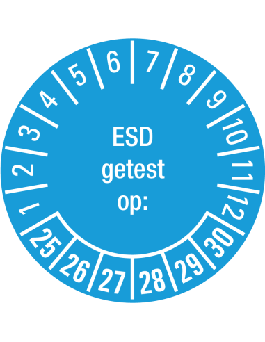 ESD getest op keuringssticker 25-30 - vel