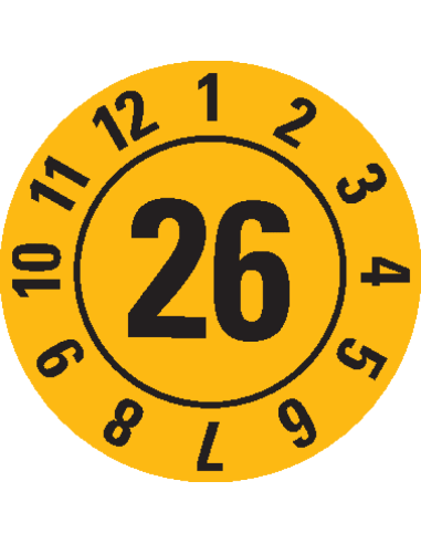 Keuringssticker met jaartal 26 - rol - geel
