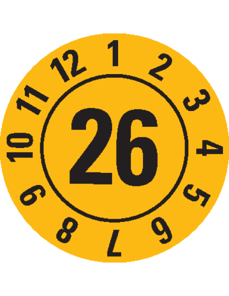 Keuringssticker met jaartal 26 - rol - geel