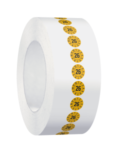 Keuringssticker met jaartal 26 - rol - geel