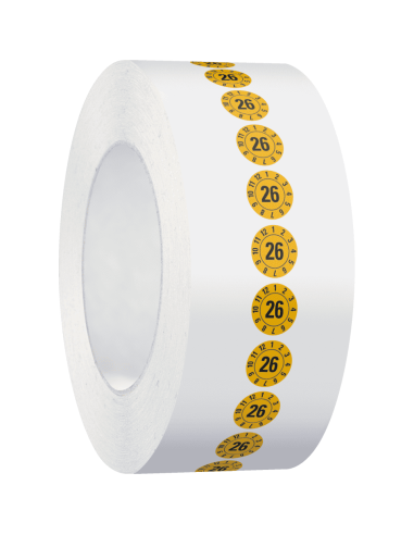 Keuringssticker met jaartal 26 - rol - geel