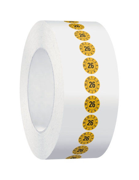 Keuringssticker met jaartal 26 - rol - geel