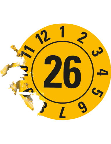 Keuringssticker met jaartal 26 - rol - geel
