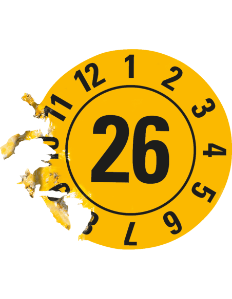 Keuringssticker met jaartal 26 - rol - geel