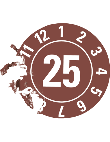 Keuringssticker met jaartal 25 op rol - bruin