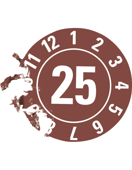 Keuringssticker met jaartal 25 op rol - bruin