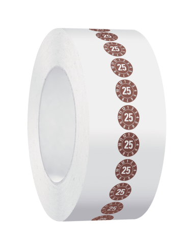 Keuringssticker met jaartal 25 op rol - bruin