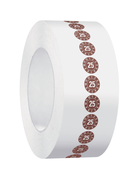 Keuringssticker met jaartal 25 op rol - bruin