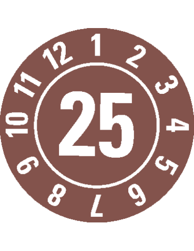 Keuringssticker met jaartal 25 op rol - bruin