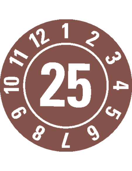 Keuringssticker met jaartal 25 op rol - bruin