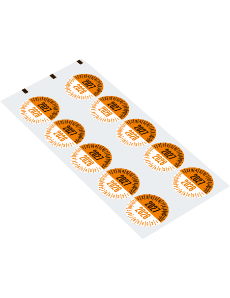 Keuringssticker met 2 jaartallen, 35 mm, 10 stuks per vel