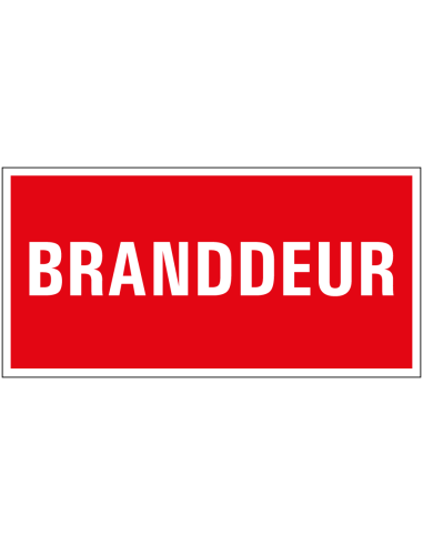 Branddeur sticker met tekst, rood wit, rechthoek, Nederlands
