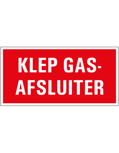 Klep gasafsluiter sticker met tekst, rood wit, rechthoek, Nederlands