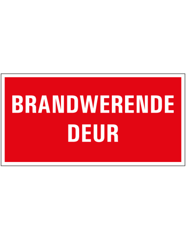 Brandwerende deur sticker met tekst, rood wit, rechthoek, Nederlands
