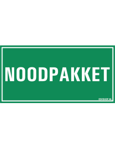 Noodpakket sticker met tekst