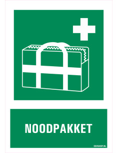Noodpakket bord met pictogram en tekst