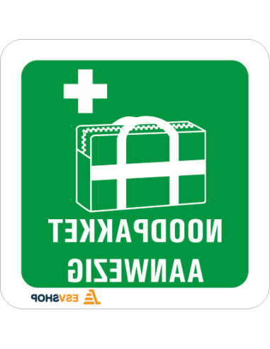 Raamsticker Noodpakket Aanwezig met pictogram en tekst - spiegelbeeld