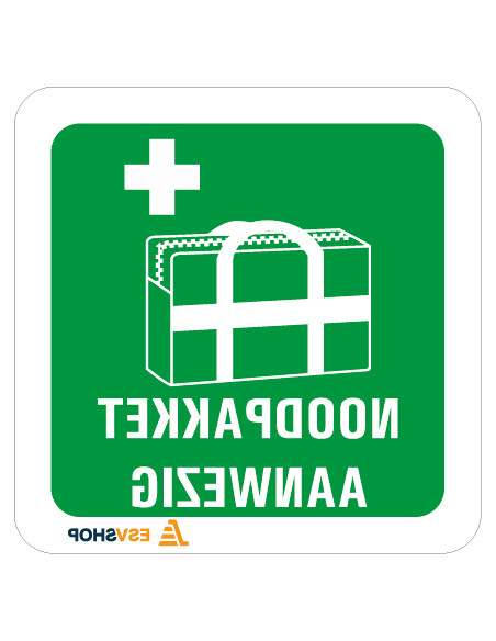 Raamsticker Noodpakket Aanwezig met pictogram en tekst - spiegelbeeld