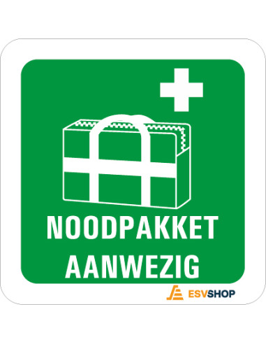 Raamsticker Noodpakket Aanwezig met pictogram en tekst