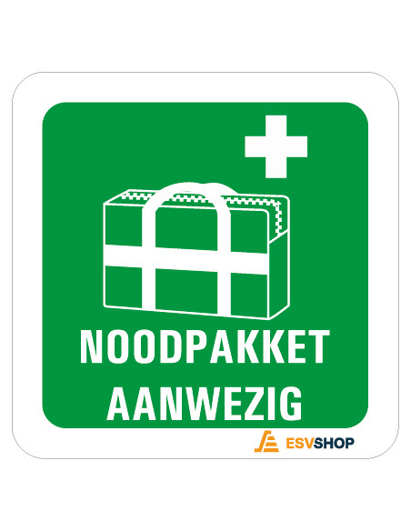 Raamsticker Noodpakket Aanwezig met pictogram en tekst
