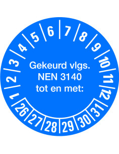NEN 3140 keuringssticker 26-31 op vel