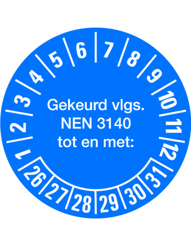 NEN 3140 keuringssticker 26-31 op vel