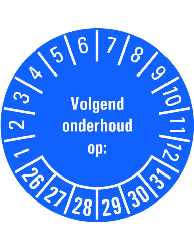 Volgend onderhoud op sticker 26-31 - vel