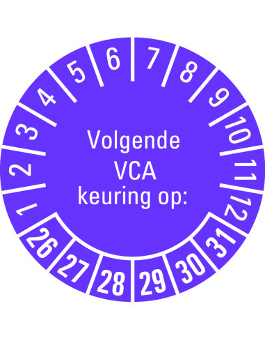 Volgende VCA keuring op sticker 26-31 - PVC folie