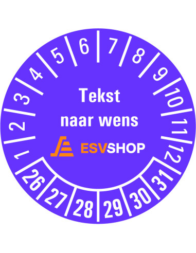 Keuringssticker 26-31 met logo of tekst naar wens - vel paars