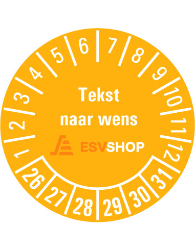 Keuringssticker 26-31 met logo of tekst naar wens - vel - geel