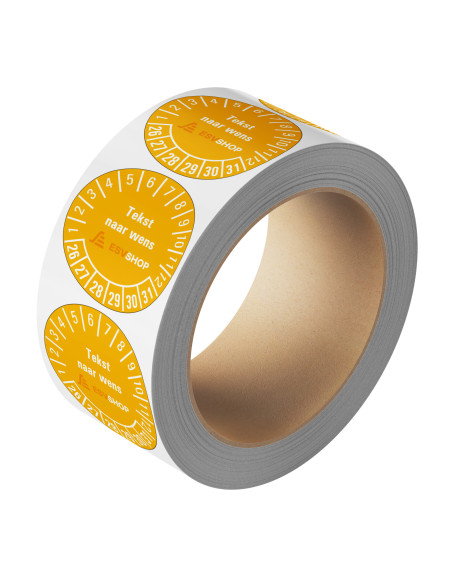 Keuringssticker met logo of tekst naar wens - rol - laminaat - geel