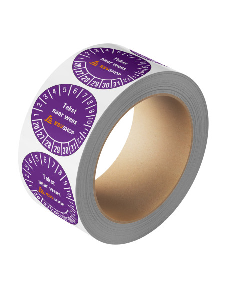 Keuringssticker met logo of tekst naar wens - rol - laminaat - paars