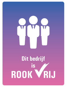 Rookvrij bedrijf bord, kunststof, tekst dit bedrijf is rookvrij met symbool poppetjes met stropdas, paars roze, rechthoek